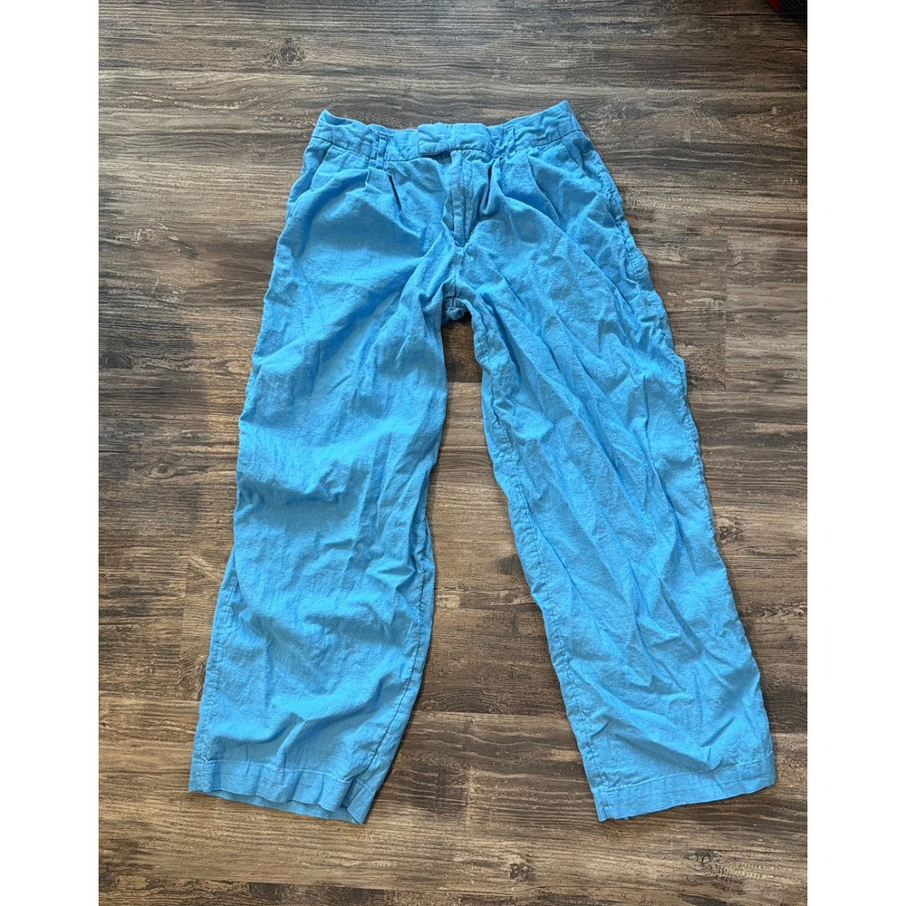A New Day Womens Blue Linen Blend Wide Leg Pleated Pants Trousers Size 10